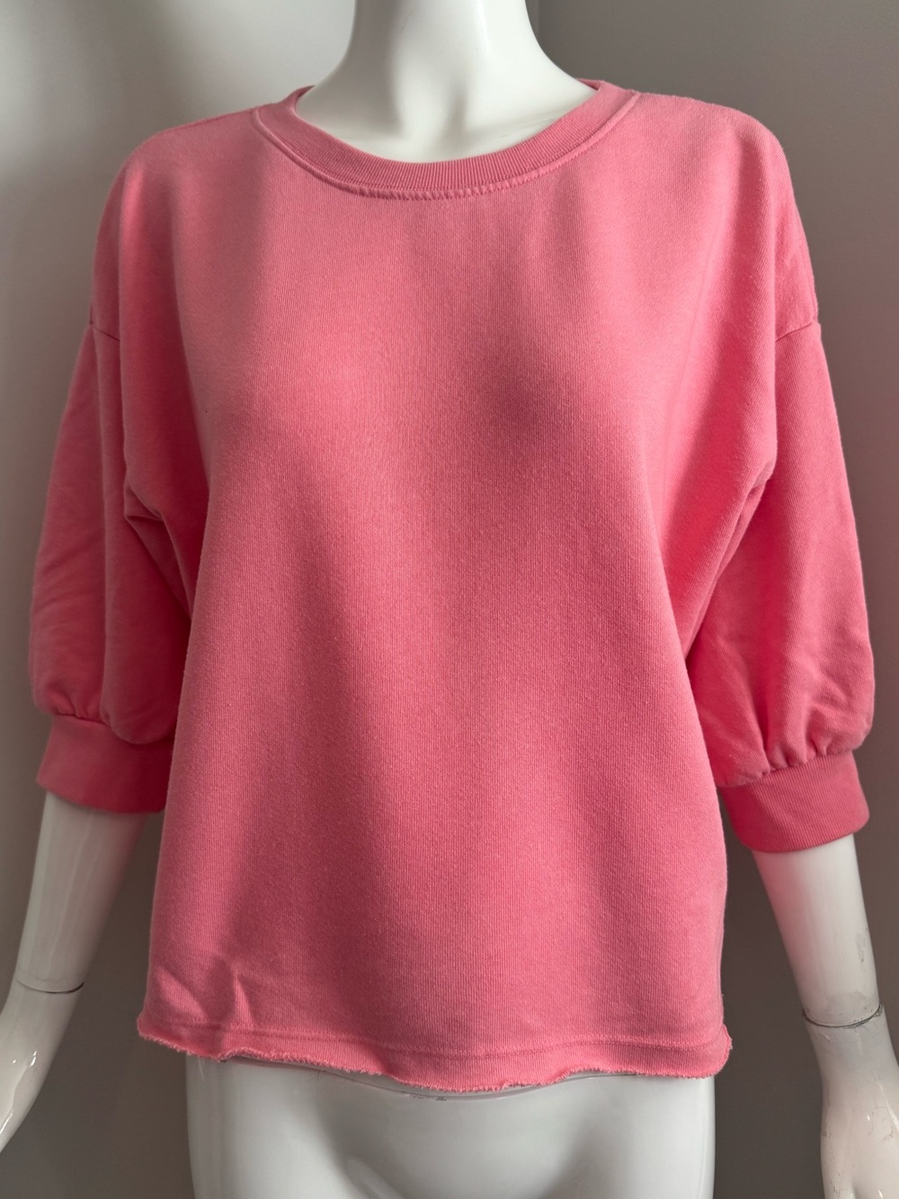 Michael Stars LA Pink Cropped Sweatshirt Raw Hem Puff Sleeve Small